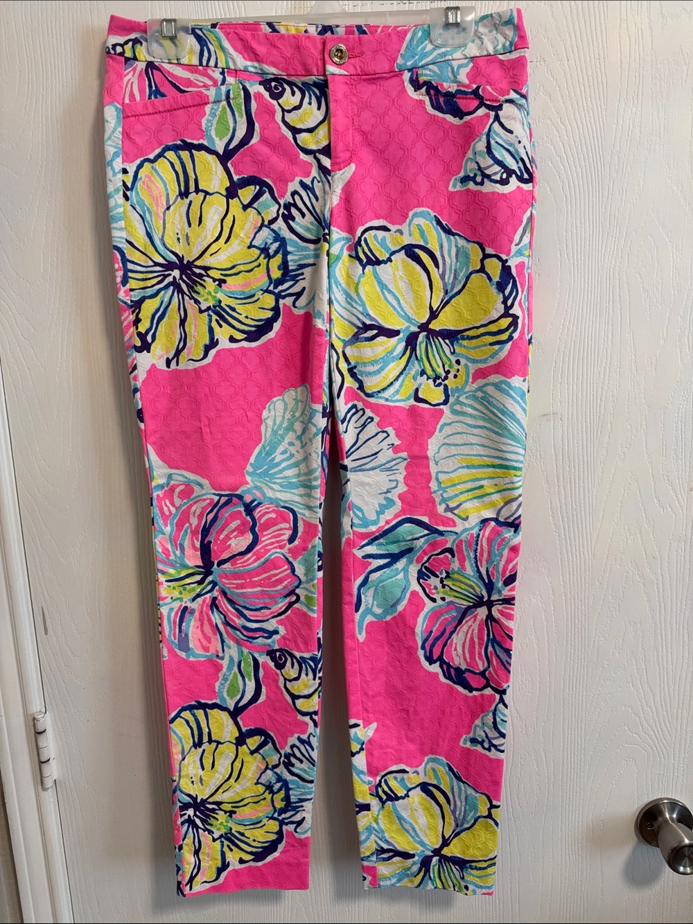 Lilly Pulitzer Kelly Skinny Ankle Pants Swept By The Tides Women's 6 Beach Pink